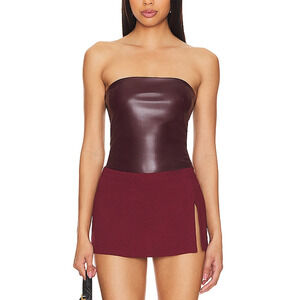 Amanda Uprichard 'Callie' Brown Faux Leather Tube Top Size M